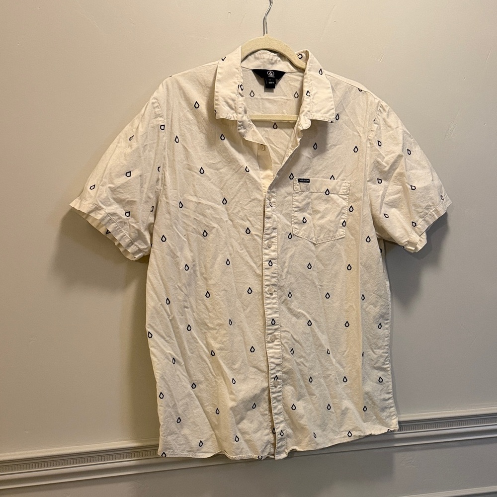Volcom Off-White Patterned Button-Down Shirt - image 1
